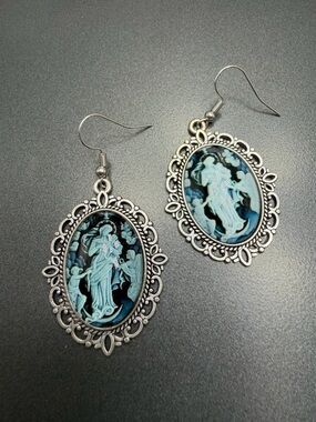Angelic Blue Cameo Oval Dangle Earrings #349UE
